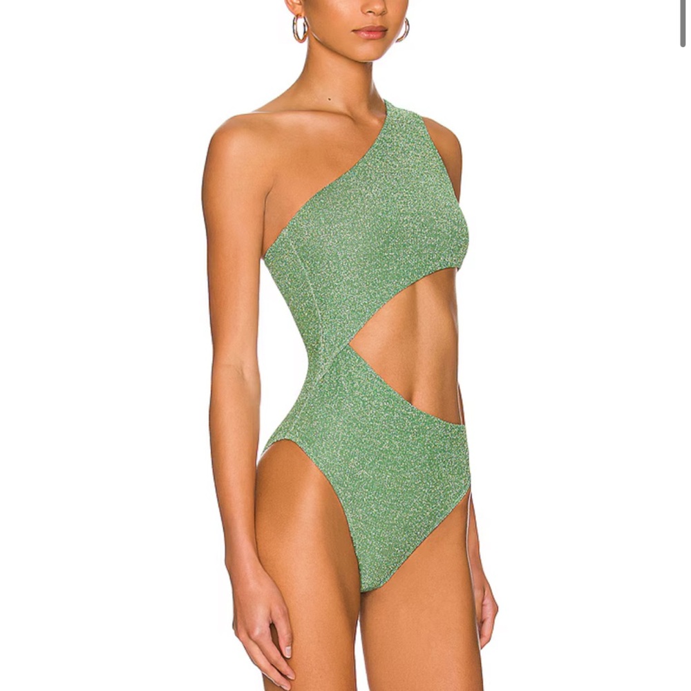 Green shimmer cutout swimsuit